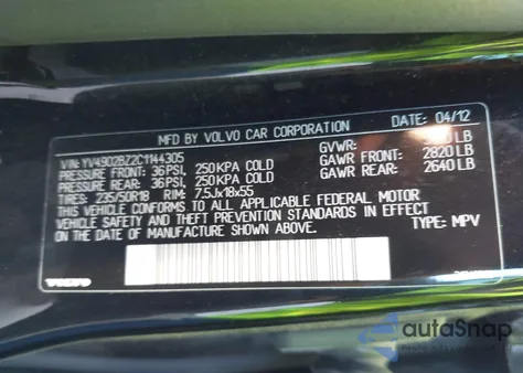 2012 Volvo Xc70 T6/T6 Platinum/T6 Premier Plus из США, поврежденный, VIN YV4902BZ2C1144305